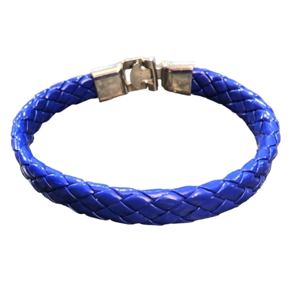 Blue Braided Faux Leather Pleather Bangle Bracelet
